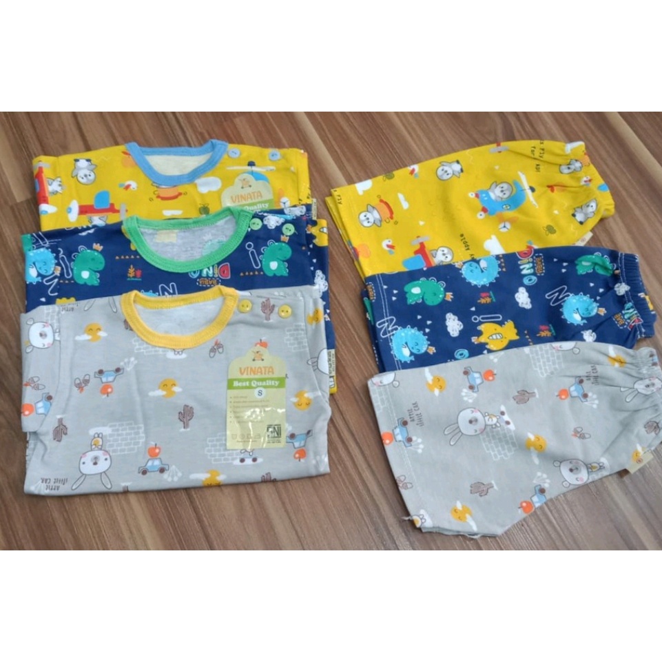 SALE!!! Setelan Baju Bayi 99 rb 3 Stel Setelan Oblong VINATA Bayi Motif Fullprint