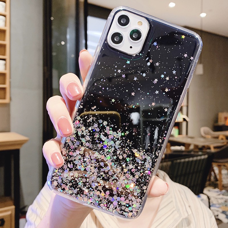 Casing iPhone 6s 6 7 8 Plus 11 Pro MAX XR X XS MAX Motif Planet Glitter Transparan