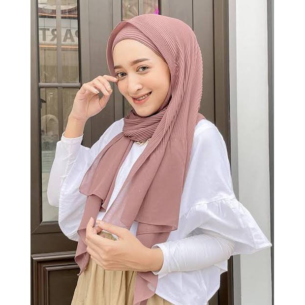 CRIMELDA PASHMINA PLISKET FULL 175x75 DIAMOND CREP HIJAB FASHION MUSLIM-MOKA P.PLISKT