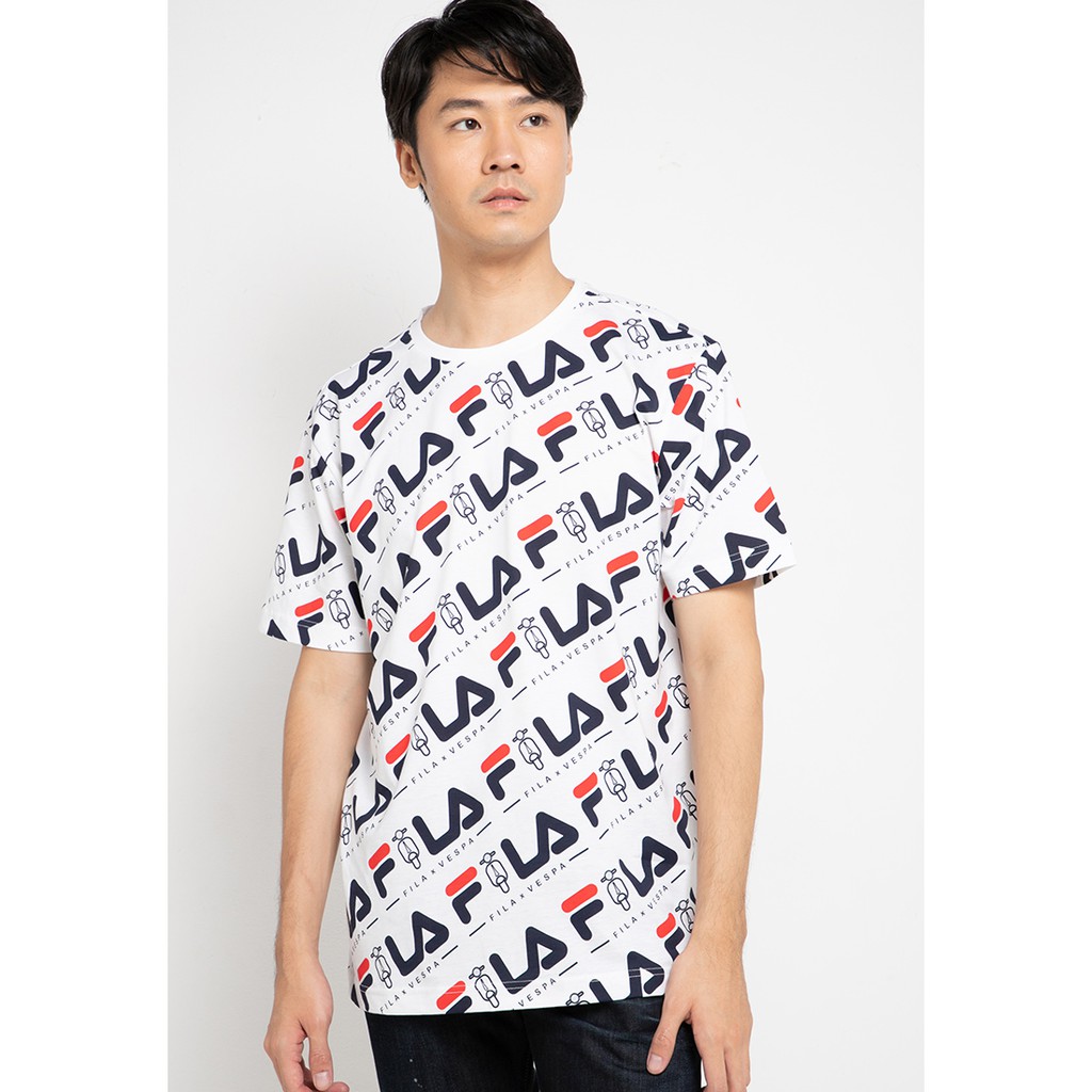 FILA X VESPA Baju Kaos Fitcher Olahraga Pria White FILA X VESPA Baju Kaos Fitcher Olahraga Pria White