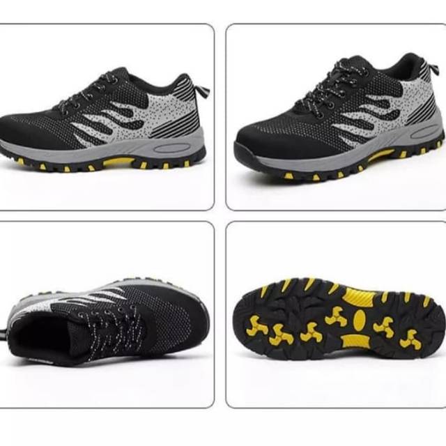 Sepatu safety fire hitam putih model sport