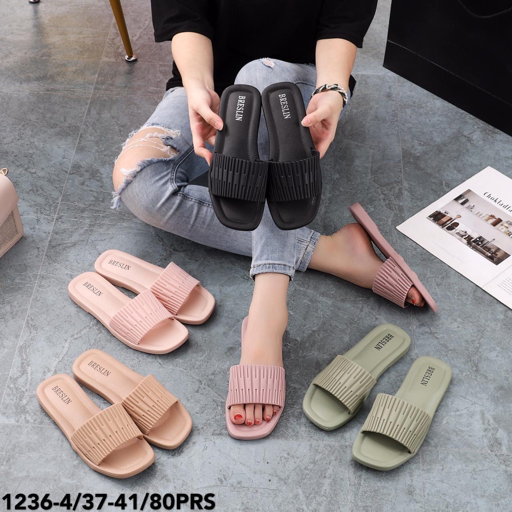 BRESLIN Sandal Jelly Wanita Slop Import Motif Serut Kokop Teplek Karet Elastis Empuk 1236