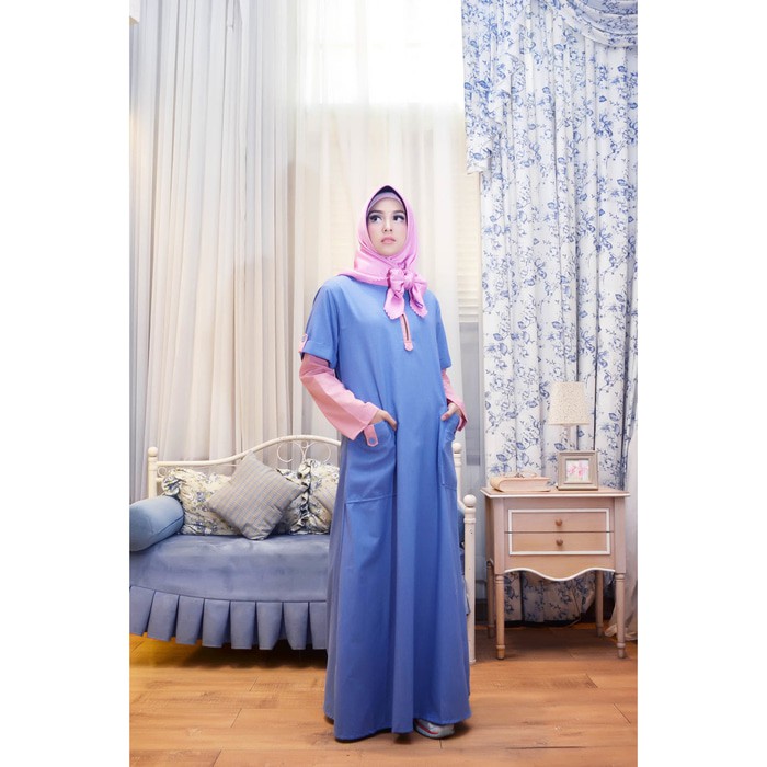 Baju gamis tanah abang Busui Warna Dongker mix Pink & Hitam mix Merah bata