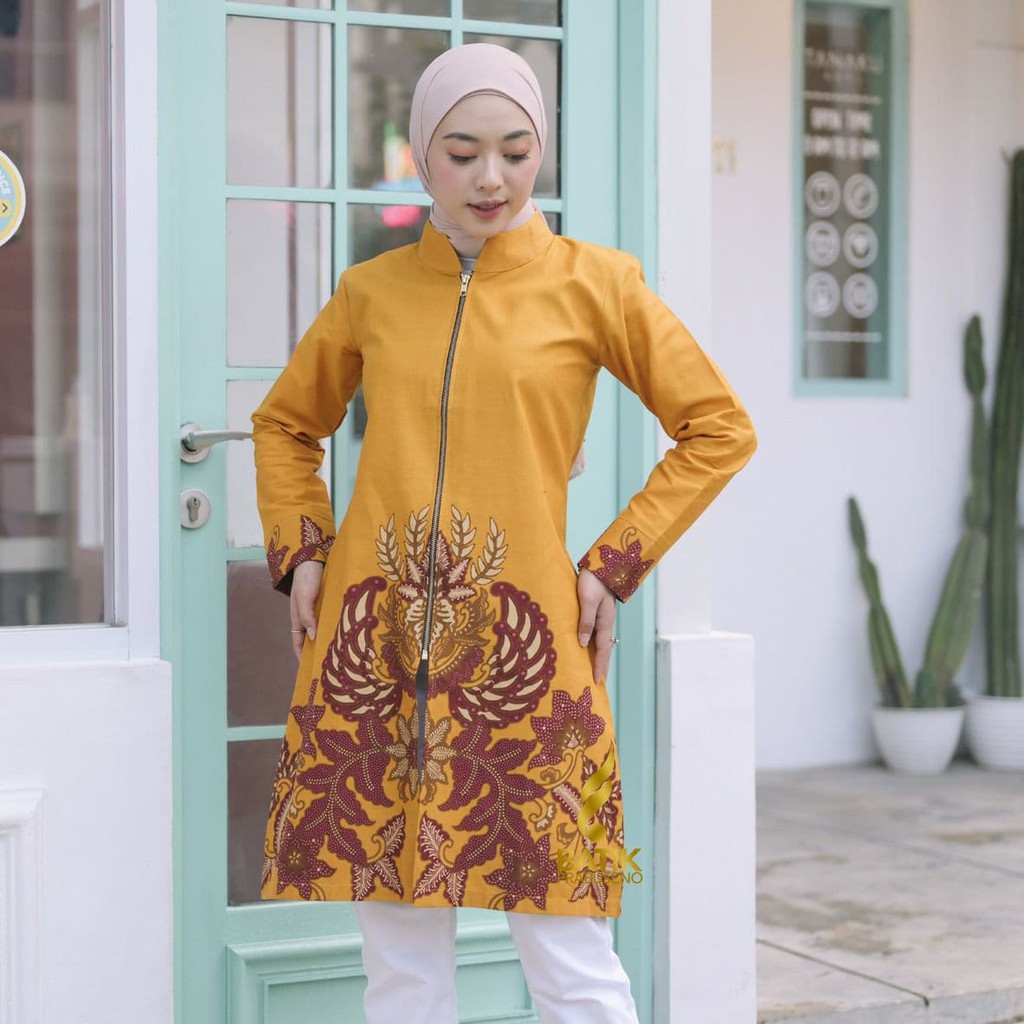 Batik wanita prabuseno JAYANTI KUNING modern lengan panjang tunik kerja atasan batik casual modis elegen formal kekinian premium original bisa seragam terbaru 2021 dress elegan jumbo model terlaris