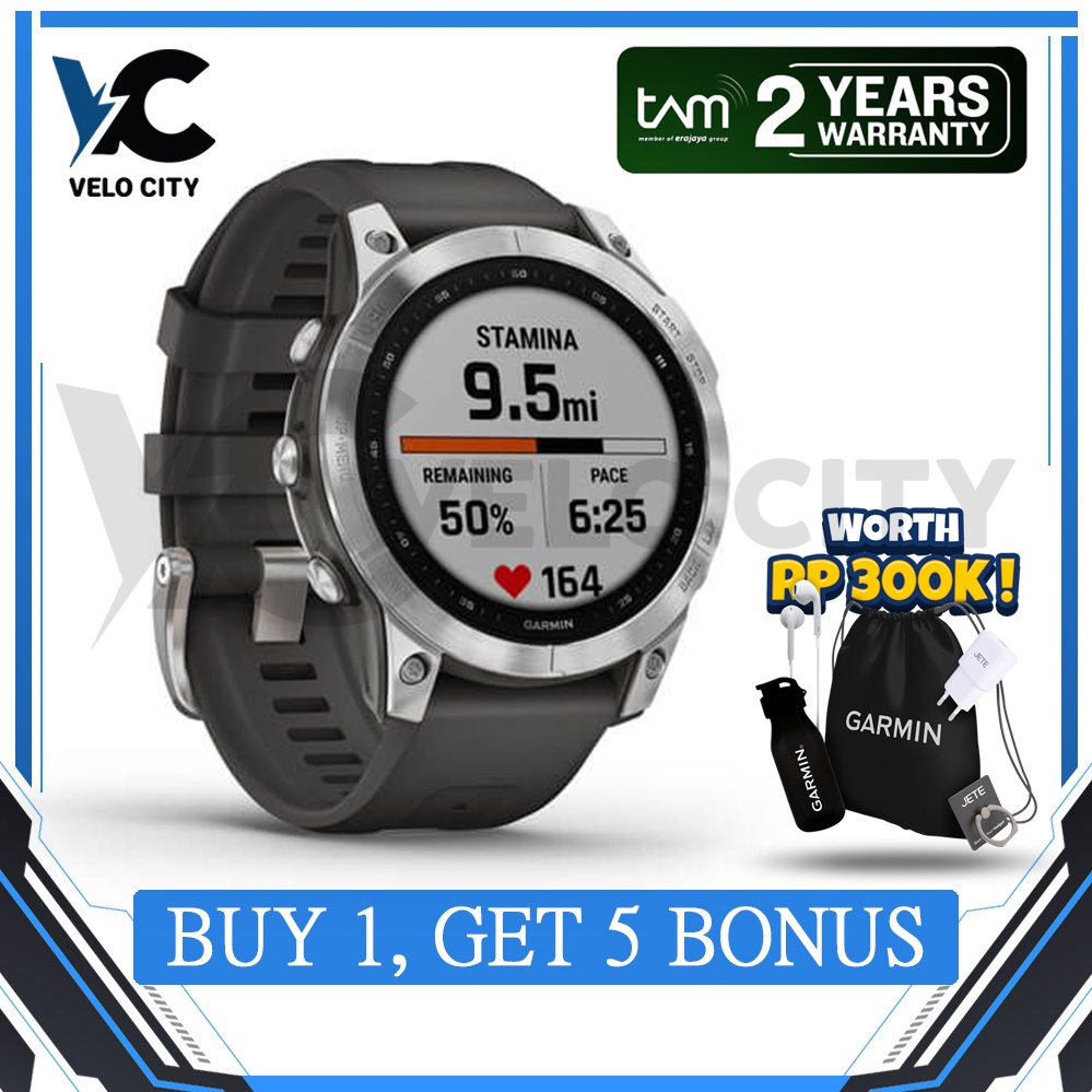 Garmin Fenix 7 Silver w/ Graphite Silicone Band - Garansi Resmi TAM 2 Tahun