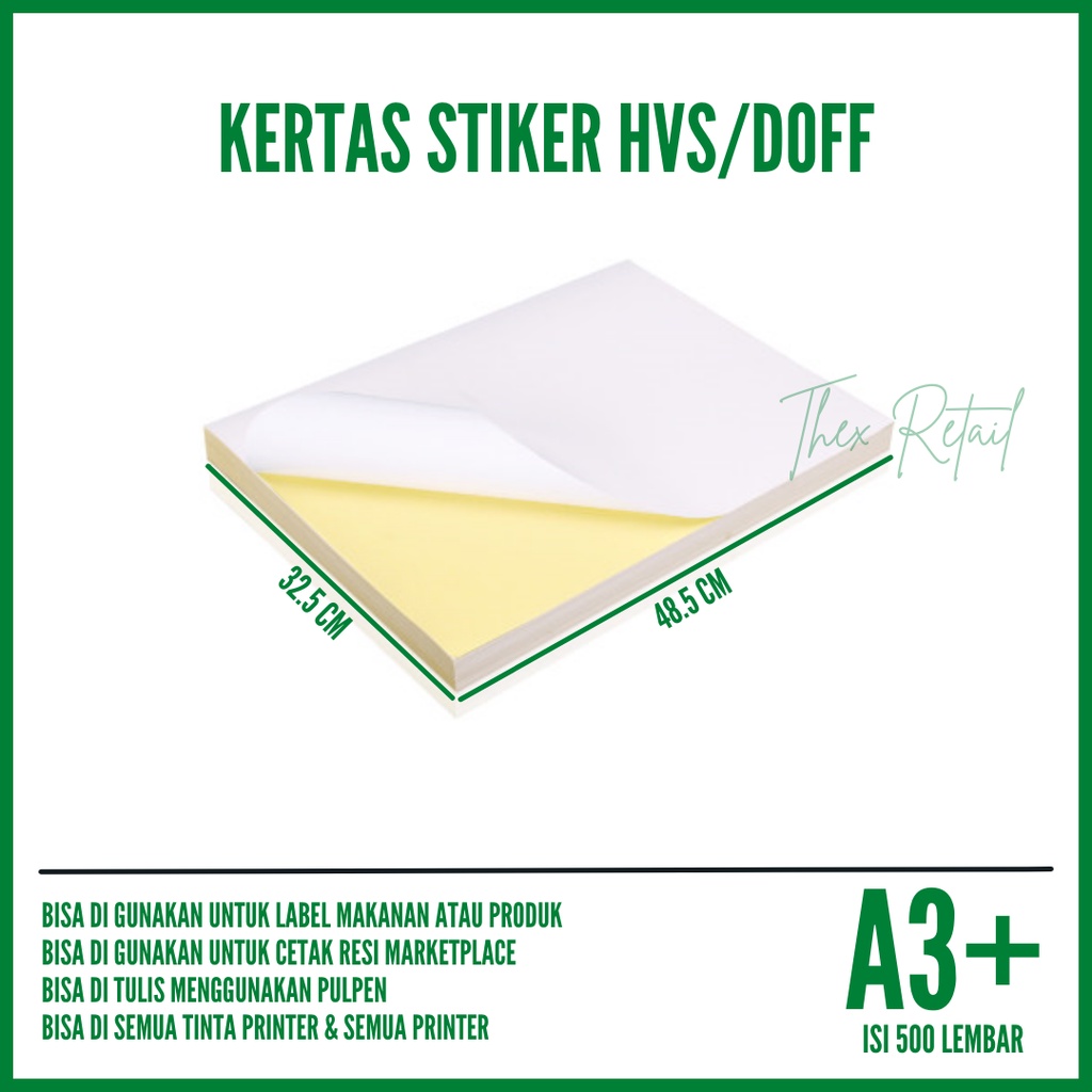 

Kertas Stiker A3 Plus Doff isi 500 lembar / Kertas Stiker Doff A3 / Kertas Stiker HVS A3 / Kertas Stiker A3 HVS