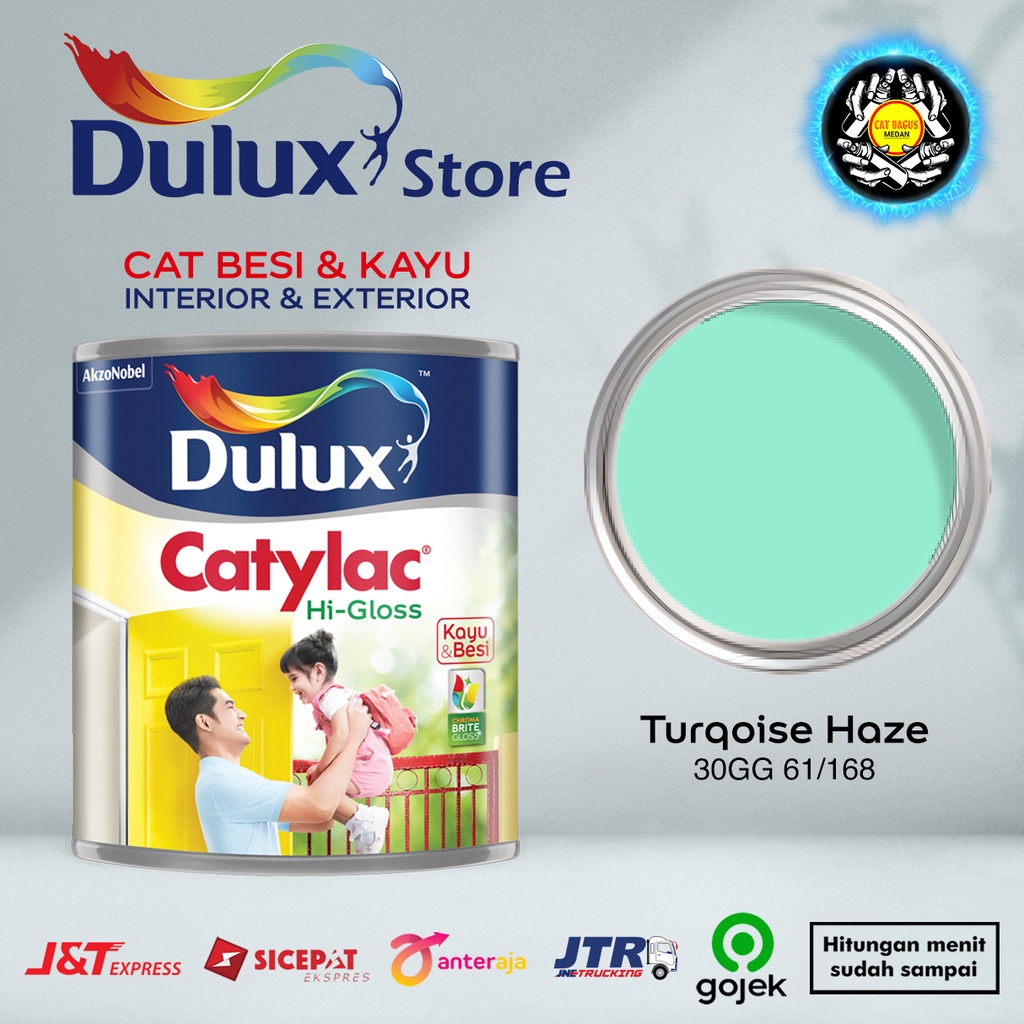 CAT MINYAK CAT KAYU DAN BESI DULUX CATYLAC HI-GLOSS 1 KG TURQOISE HAZE 30GG 61/168 AQUAMARINE TOSCA HIJAU TELUR ASIN 1KG CAT KUSEN PINTU JENDELA ENAMEL ANTI KARAT ANTI RAYAP GOJEK HIGLOSS VGLOSS V-GLOSS AVIAN BEE BRAND 1000 JUNIOR EXTERIOR MEDAN BINJAI