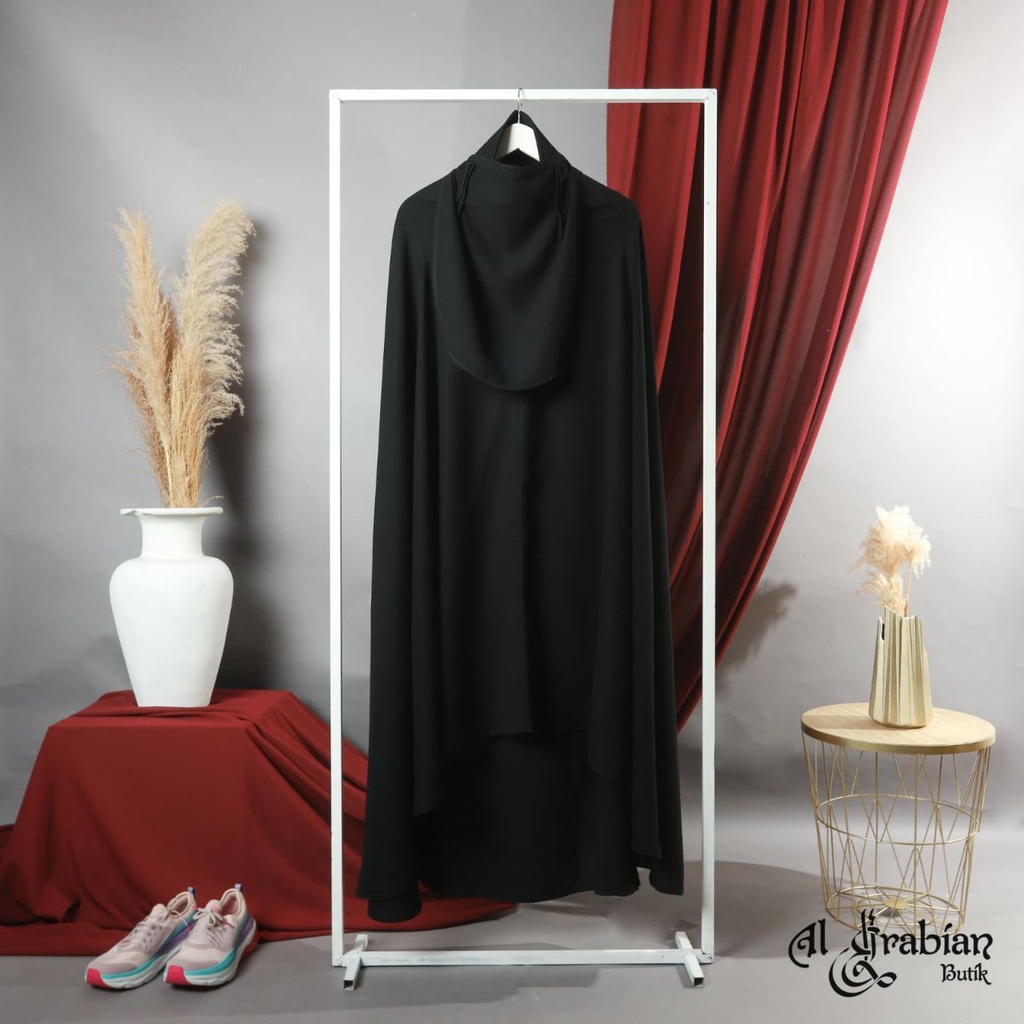 KHIMAR BASIC JET BLACK MEDIUM n JUMBO ALARABIAN klambieakhwat BISA COD | khimar hitam pekat halus timur tengah o shaped n reguler nonpad pad clasic cadar tali bahan royal black murah syari