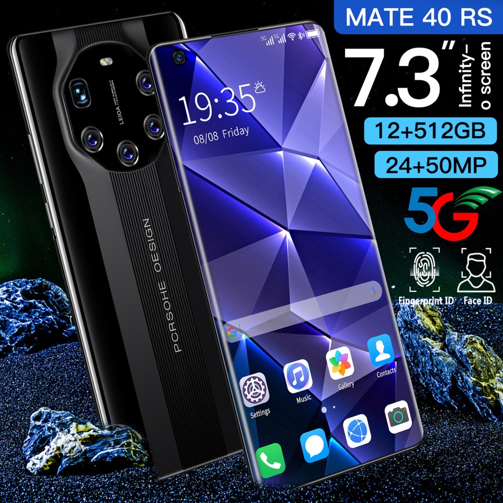 Original promo HP Murah Handphone Mate40 RS Smartphone 12GB + 512GB Global Versi 7.3 inch Cellphone Bluetooth Dual Card SIM MobilePhone Android Smartphone HD Camera