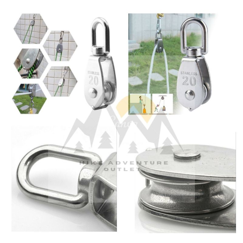 Katrol Kerekan Mini Serbaguna swivel pulley stainless steel Size M20