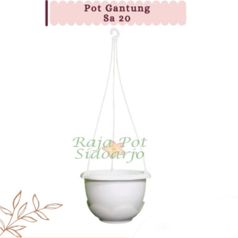 Pot gantung SA 20 Putih/Pot bunga gantung warna putih dan tatakan