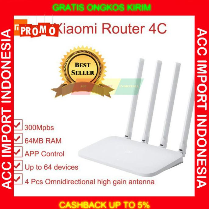 Berkualitas Xiaomi Wifi 3C Wireless Router 802.11Ac 300Mbps With 4 Antennas 64Mb Terbatas