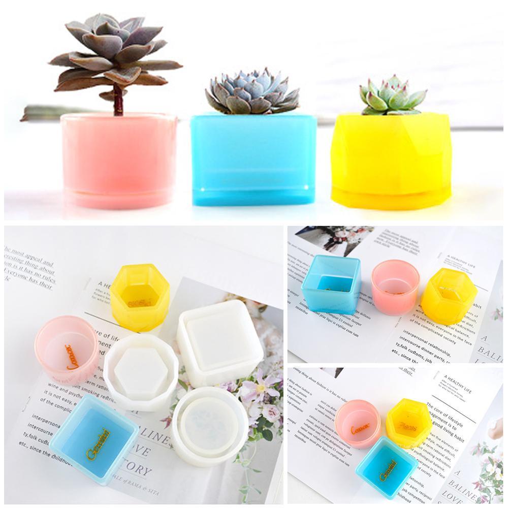 Chookyy 3pcs/set Crystal Resin Tray Cetakan Penyimpanan Casting Hexagon Cup Resin Kerajinan Pot Bunga Sukulen