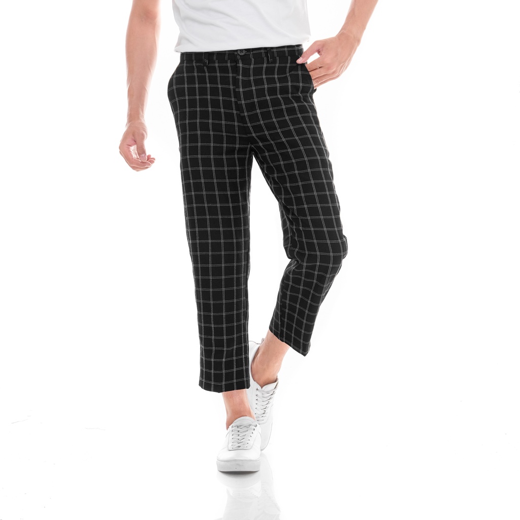 Celana Sirwal Pria Dewasa Model Tartan Angkel Pants Semi Wool Hitam dan Abu