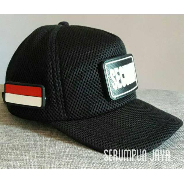 TOPI SECURITY - TOPI SECURITY TULISAN PUTIH 3PATCH JARING DOBEL MESH VELCRO