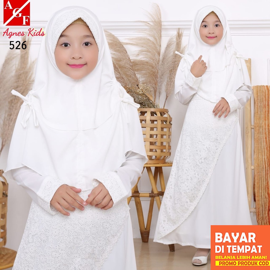 AGNES Gamis Putih Anak  Perempuan Baju  Muslim Baju  Umroh 