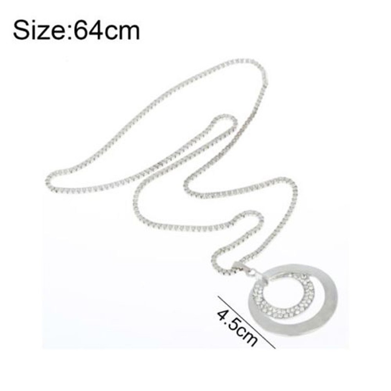 Kalung Rantai Panjang Lapis Silver Dengan Liontin Kristal Berlian Imitasi Untuk Wanita