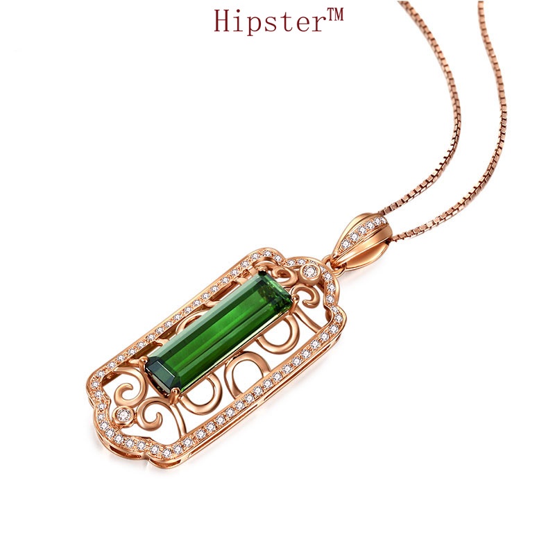 Retro Dignified Hollow Simple Emerald Pendant Rose Gold Clavicle Chain