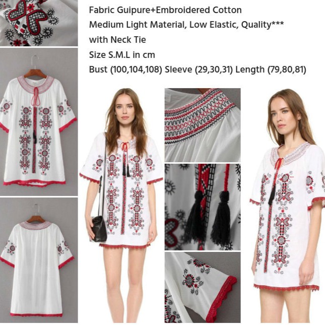 W-i0365 Mini Dress White Red Bohemian import