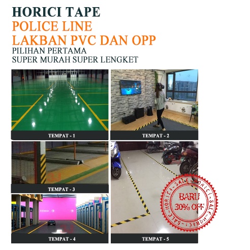 Warning tape merek Horici/OPP PVC Police Line tape Barricade tape 45mm X 30m+2m Marking Floor/Isolasi