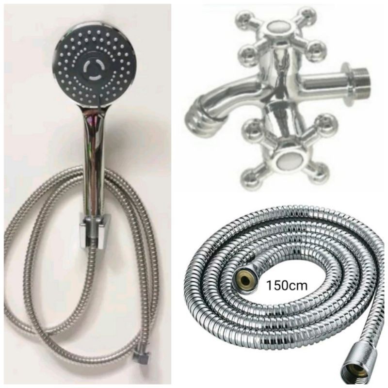 PAKET MURAH HAND SHOWER SET SELANG SHOWER 2 METER  DAPAT KRAN KERAN CABANG DOUBLE KAMAR MANDI