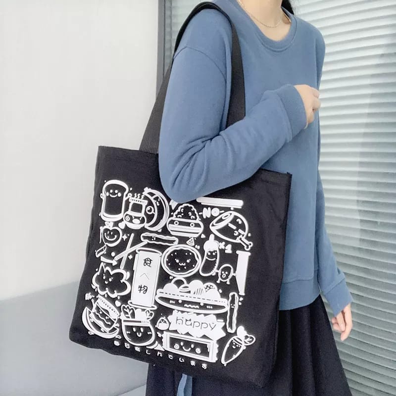 TOTE BAG WANITA KARTUN JEPANG UKURAN BESAR BIG SIZE PAKAI PEREKAT