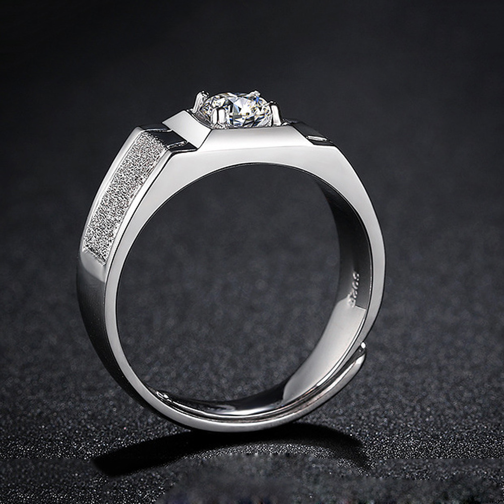 Cincin Pria Baja Titanium Perak Matte Berlian Kristal Silver Rings