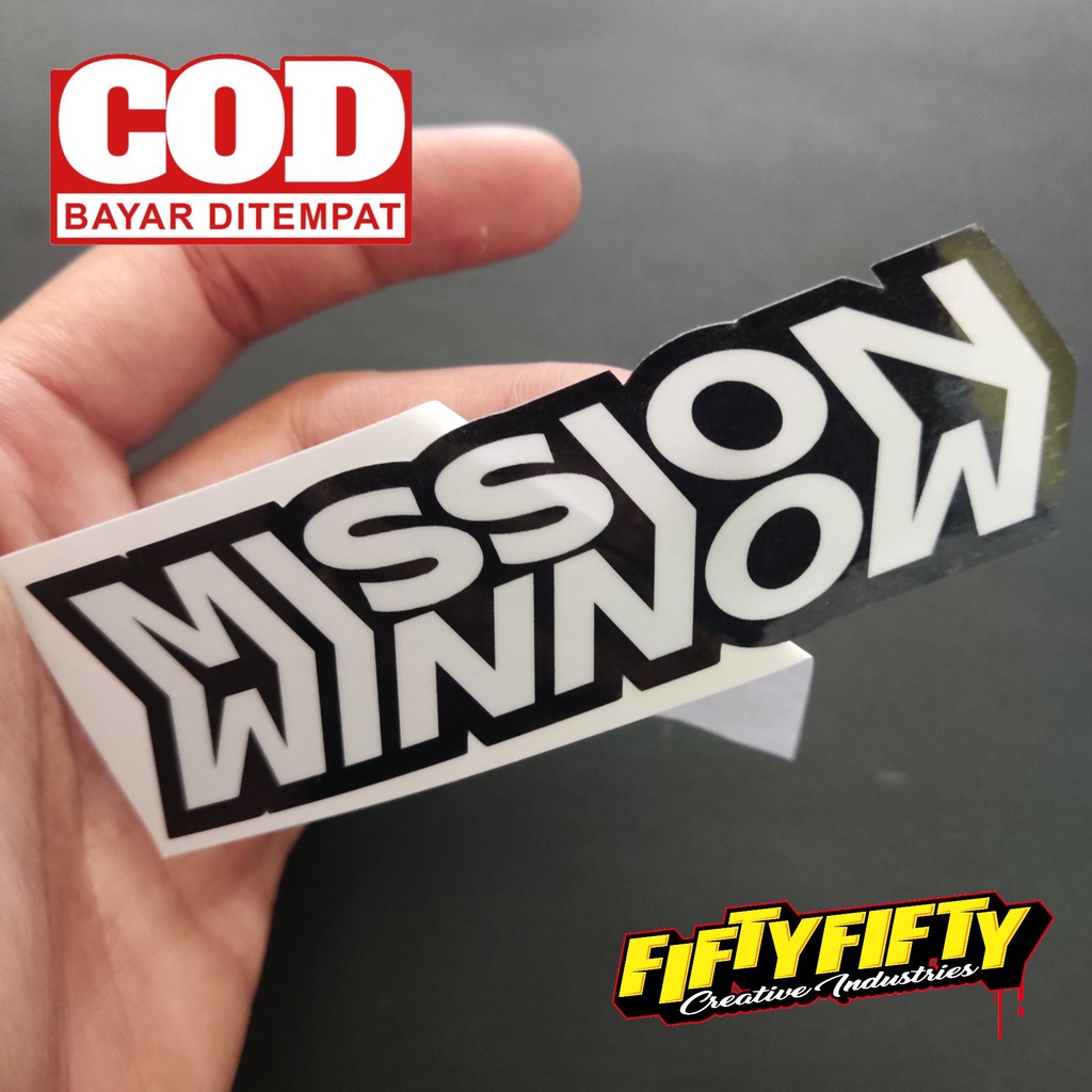 Stiker Print Cut MISSION WINNOW Stiker Printing Laminasi Glossy Stiker Motor Mobil Helm Sudah Membentuk Pola Desain