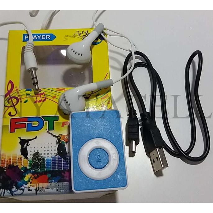 NEW MP3 PLAYER MINI MUSIC FDT MICRO SD SUFFLE/JEPIT FREE HEADSET - BIRU MILENIA