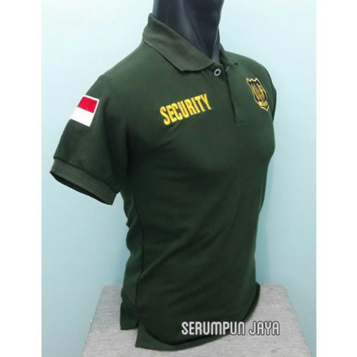 KAOS SECURITY - KAOS SECURITY HIJAU ARMY LOGO KUNING - KAOS KERAH SECURITY LOGO KUNING FULL BORDIR.