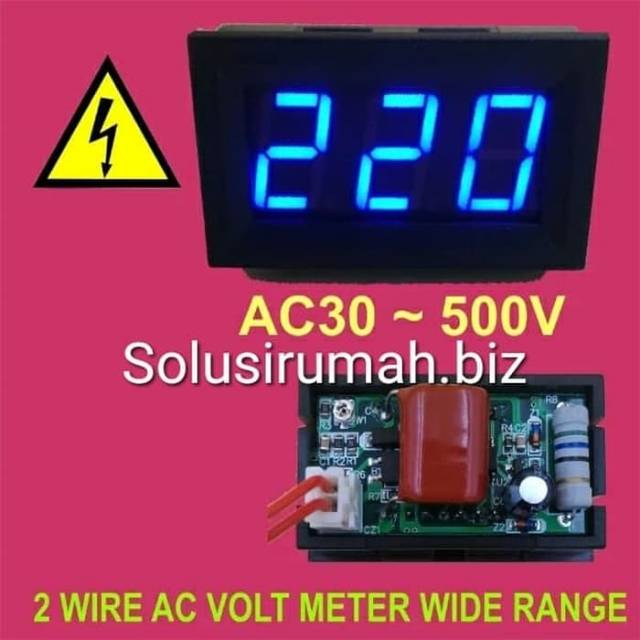 0.56&quot; Digital AC Voltmeter 2 kabel 30-500V Biru