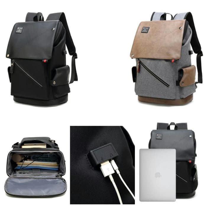 POSO Curve Tas Ransel Laptop Backpack Pria Usb Port Charger Rain Cover