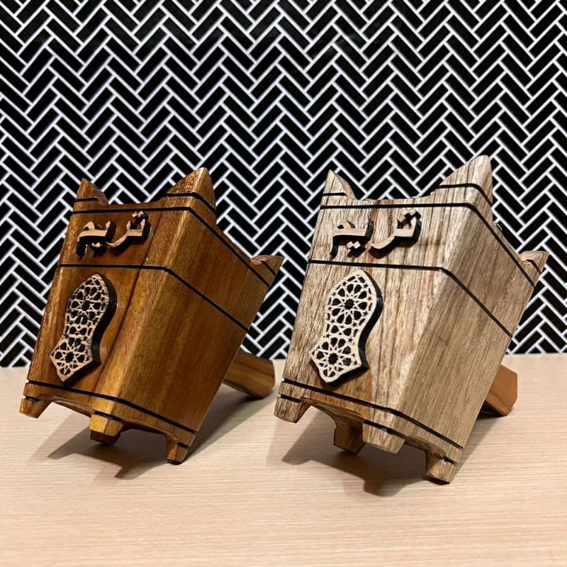 Tempat dupa/mabkhara logo tarim dari kayu jati Ukuran m.01