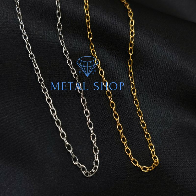 Kalung Titanium Pria Wanita Warna Emas dan Silver Model Nuri Donat Panjang 45cm