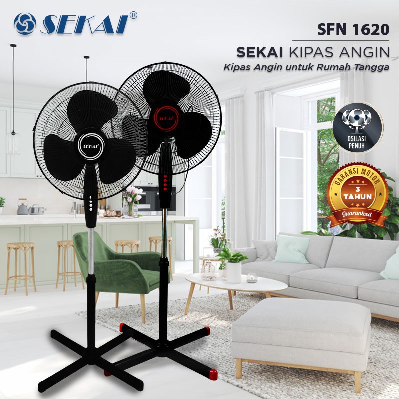 SEKAI SFN-1620 Stand Fan 16 Inch Kipas Angin Berdiri Tumpu Bergaransi Berkualitas