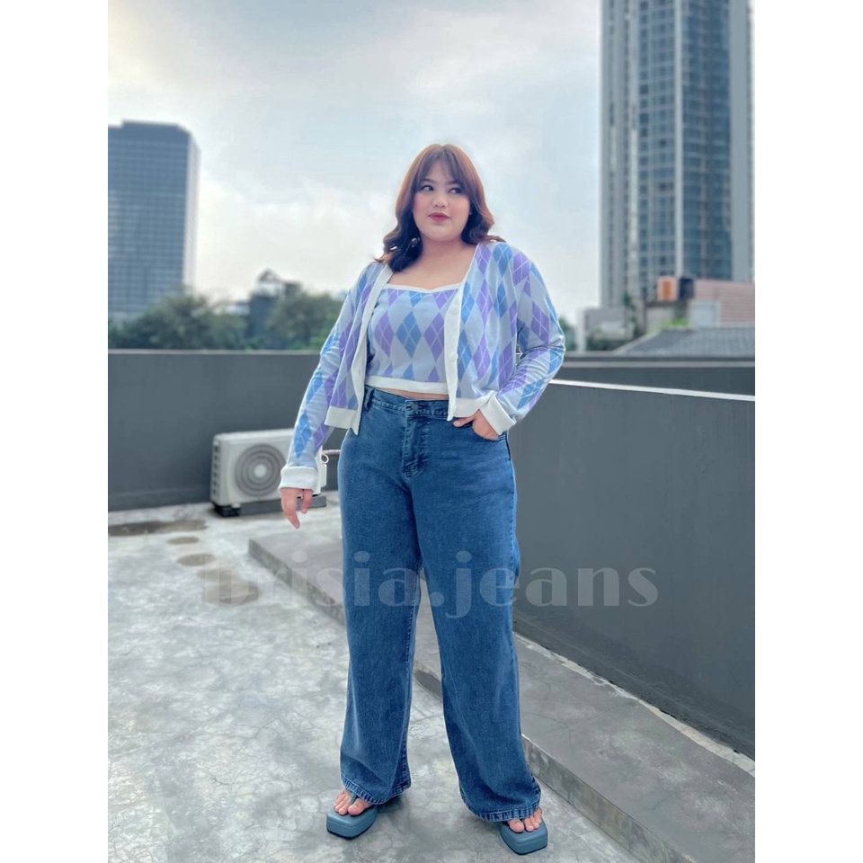 BRISIA JEANS - WENDY Boyfriend Jeans JUMBO - Snow Blue Tua Size 34-38 / Loose Jeans BIGSIZE