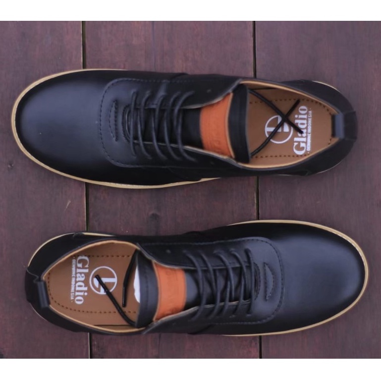 ENOZ X GLDO - Sepatu Fantofel Sneakers Hitam Pria Casual Kasual Spatu Snaker Pantofel Cassual Formal Kerja Kuliah Sekolah Cowo Kulit PU Sintetis Premium Berkualitas Original Sapatu Kets Laki Laki Remaja Dewasa Keren OOTD Kekinian