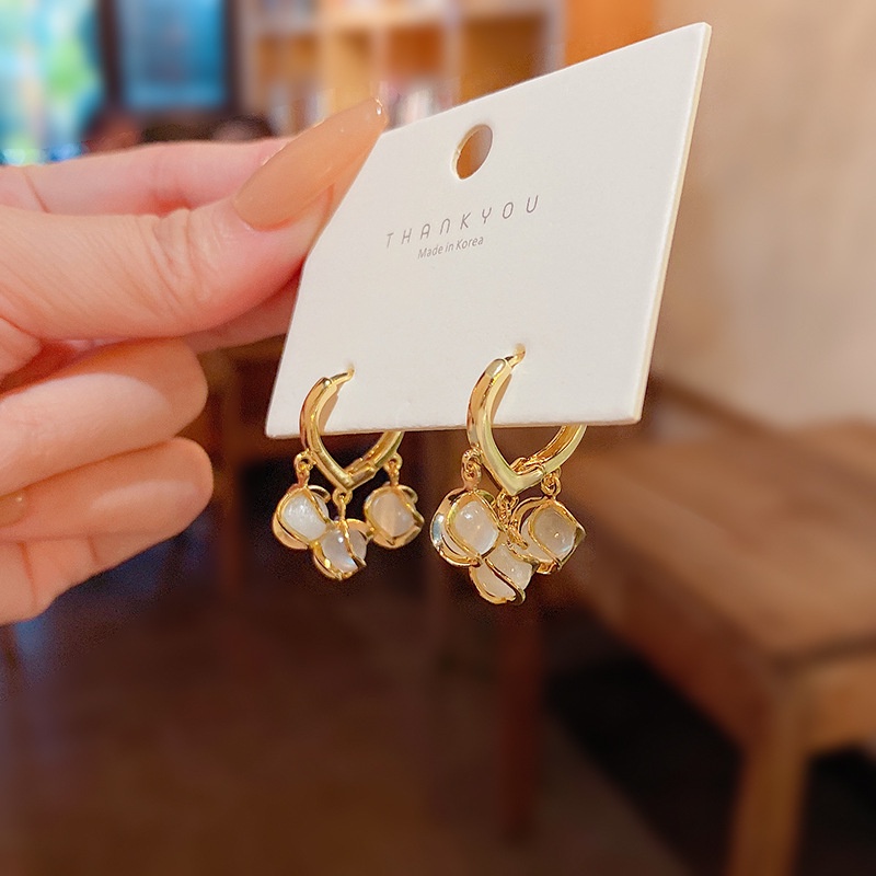 Anting Stud Bahan 925 silver needle Bentuk Opal Untuk Wanita