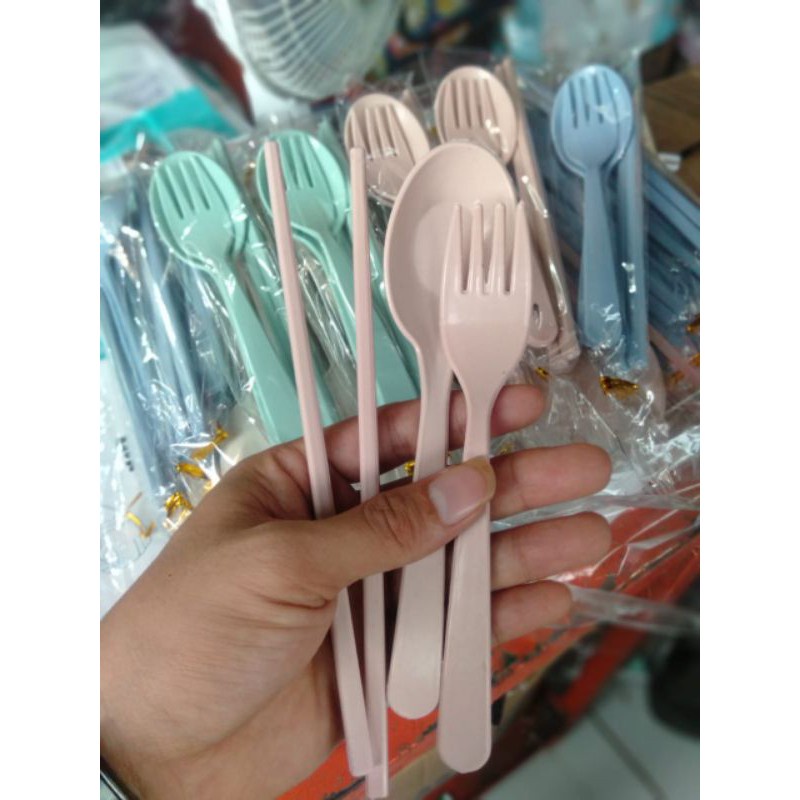 ( KJO ) Sendok Set Jerami Non Pack Sendok Makan sumpit Garpu Jerami