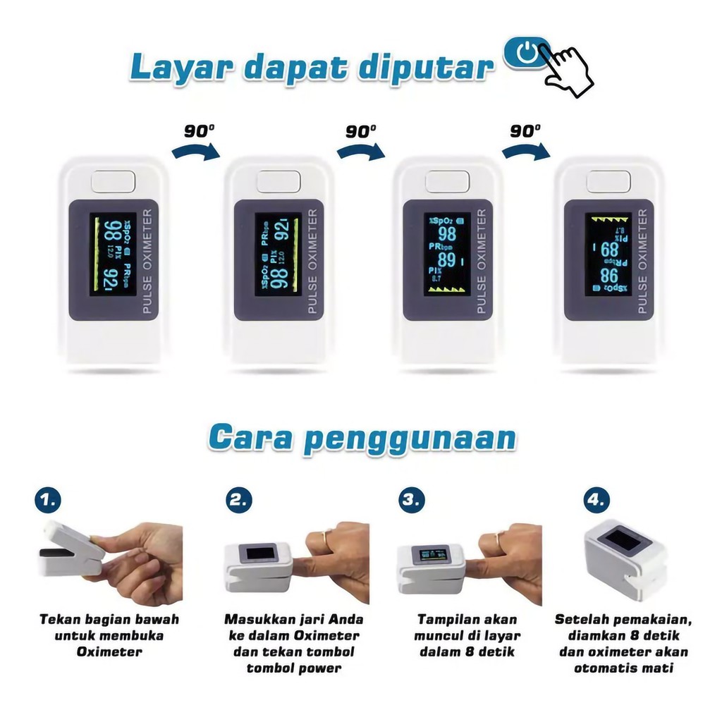 Pulse Oximeter LK89 Pengukur Sp02, PRbpm Detak Jantung, Indeks Perfusi