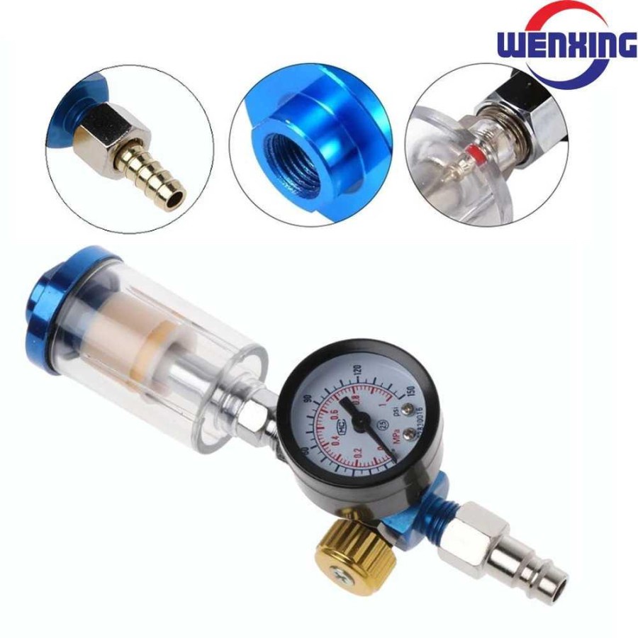 Air Regulator Gauge + In-line Water Trap Filter + EU Adapter - W101 - Silver