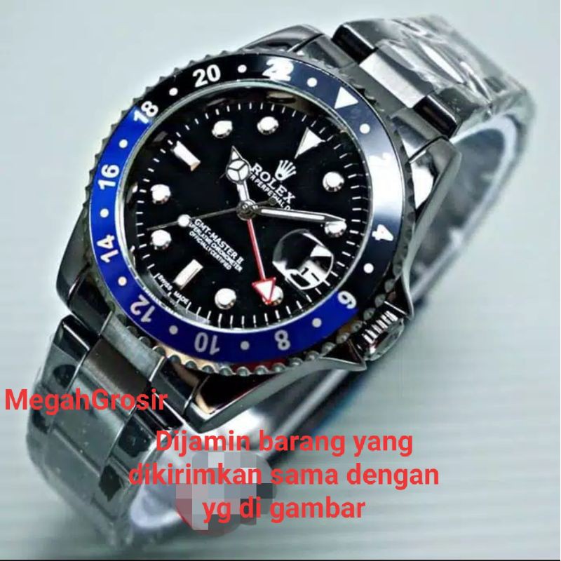 Jam Tangan Pria Rolex Rantai GMT Hitam Biru Automatic Matic