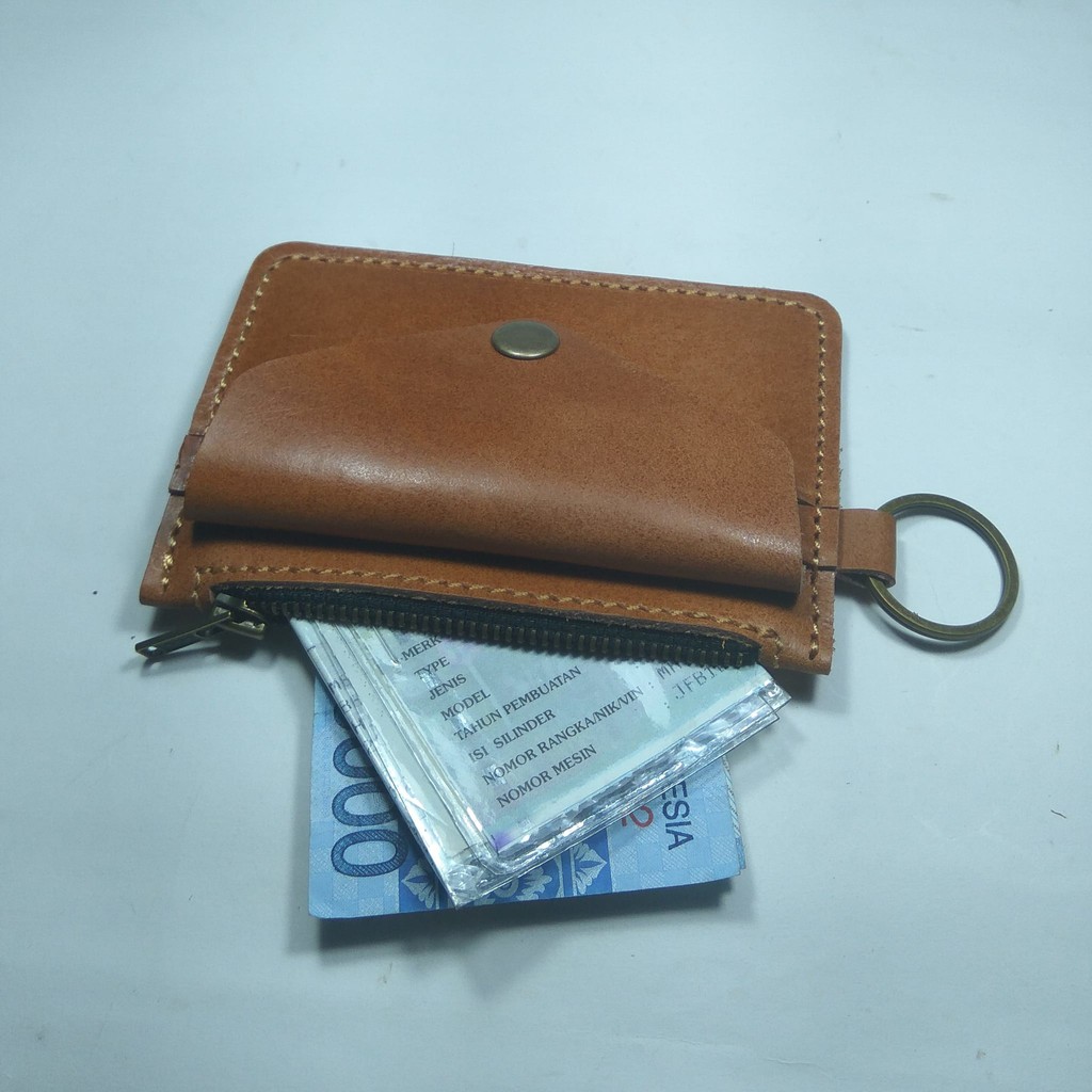 dompet multi fungsi kartu - sim - stnk - uang - gantungan kunci tan