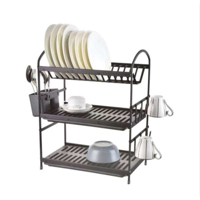 ACE HARDWARE - Krischef Rak Piring Aluminium 3 Tingkat - Hitam/Rak Piring/Rak Dapur/Rak penyimpanan