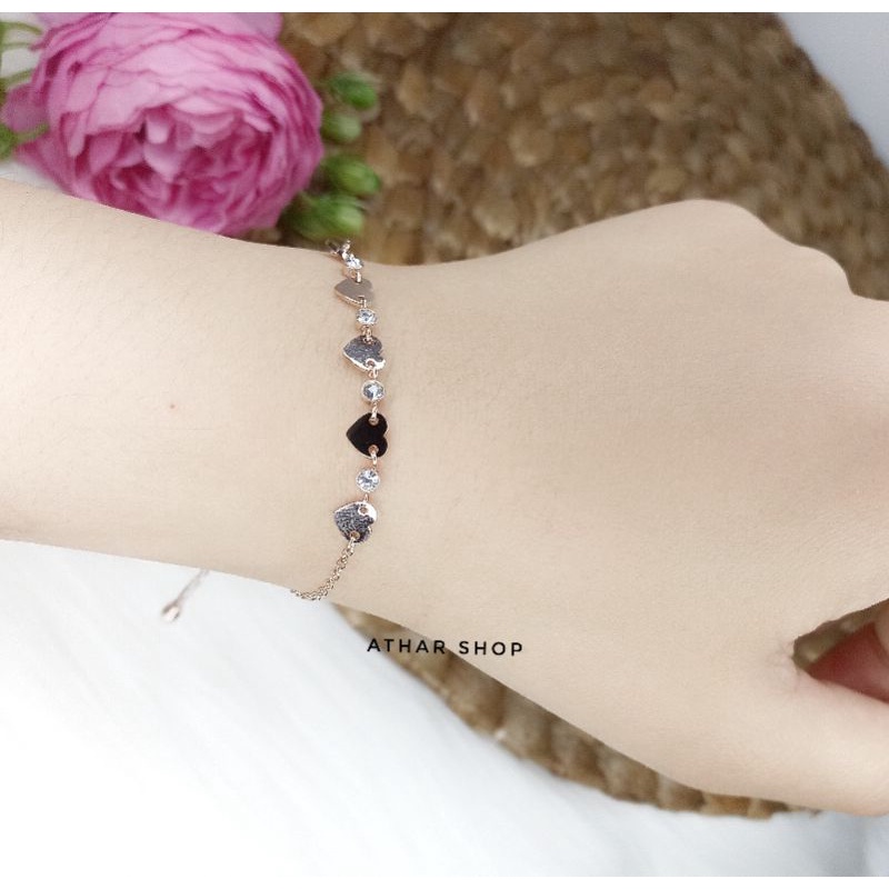 athar shop|| gelang titanium wanita anti karat smile bulan bintang love hati rantai sisik ular