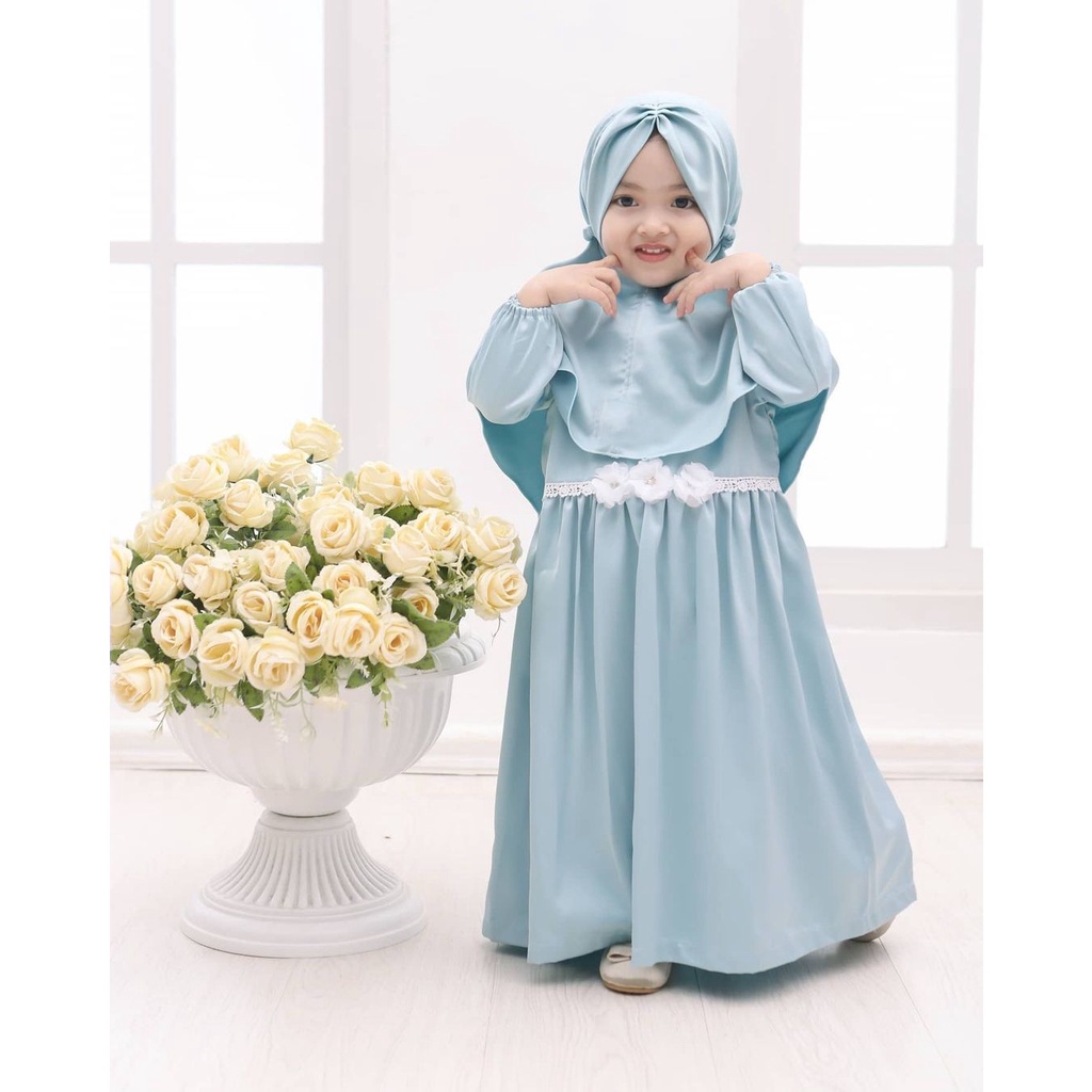 Gamis Anak Perempuan Syari Jersey Gamis Anak 1-8 thn Renda Pompom Kirana Jersey Gamis Anak Terbaru