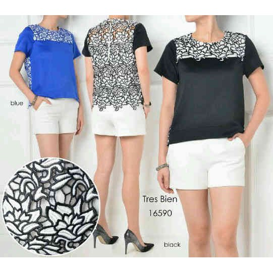 TRESBIEN 16590 6b Blus Import / Blus Kombinasi Brokat