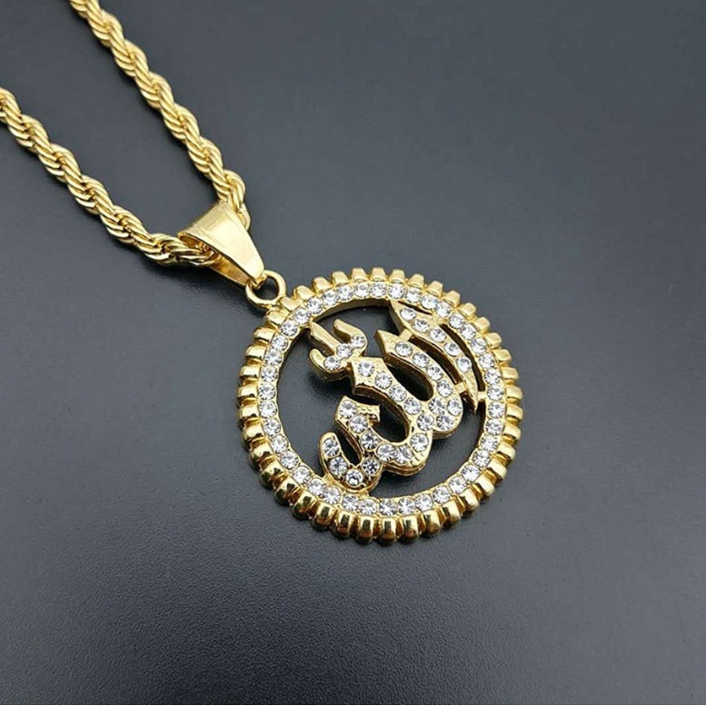 Kalung Liontin Logo Allah Bahan Metal Warna Emas Gaya Klasik