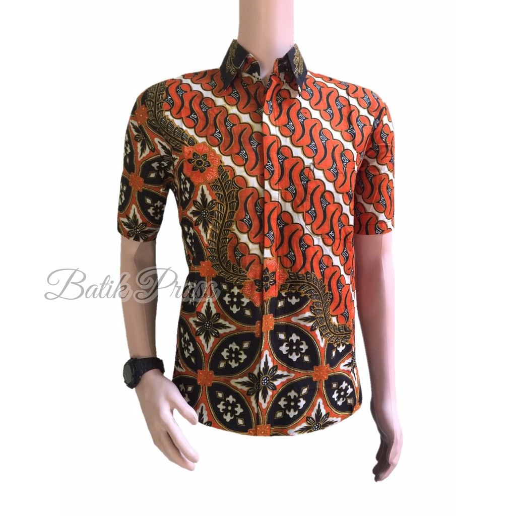 Risna Batik HRB026 kenongo Kemeja Hem pendek padi pekalongan M L XL MURAH KEREN bati pria wajik biru