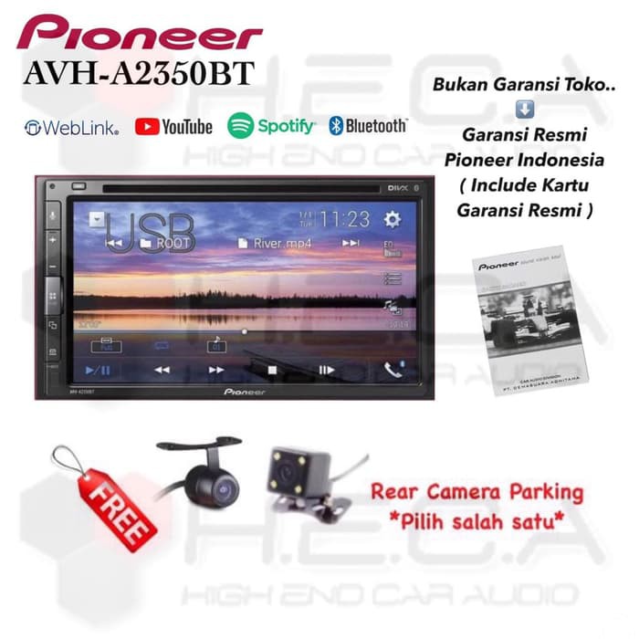 Pioneer AVH-A2350BT WebLink Head Unit Double Din Tape Mobil & camera